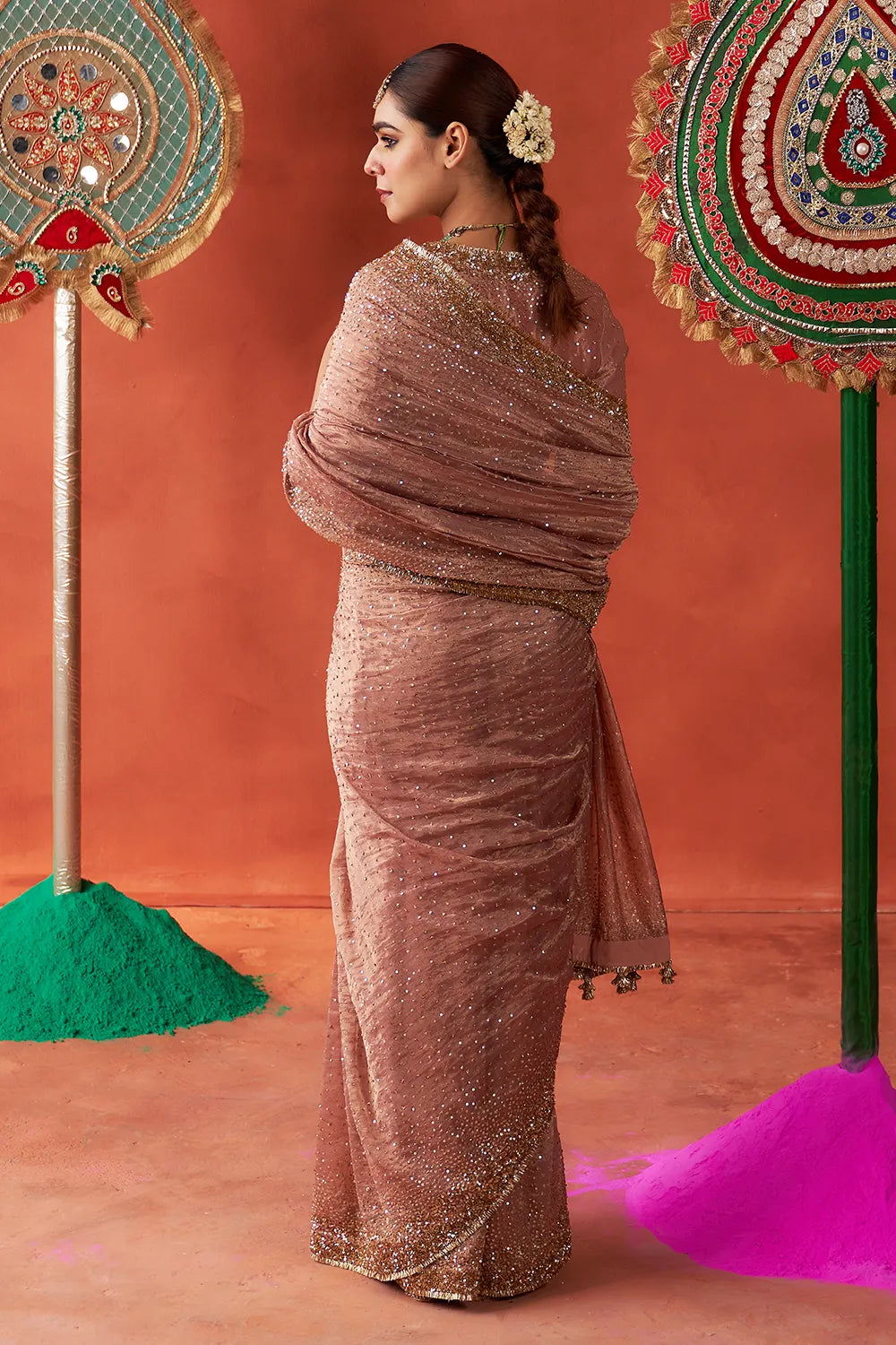 Peach Pink Leher Saree - The Sverve