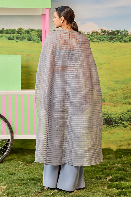 Gunmetal Long Pintucks Cape Celine Set