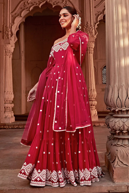Fuchsia Diamond Off Shoulder Angrakha