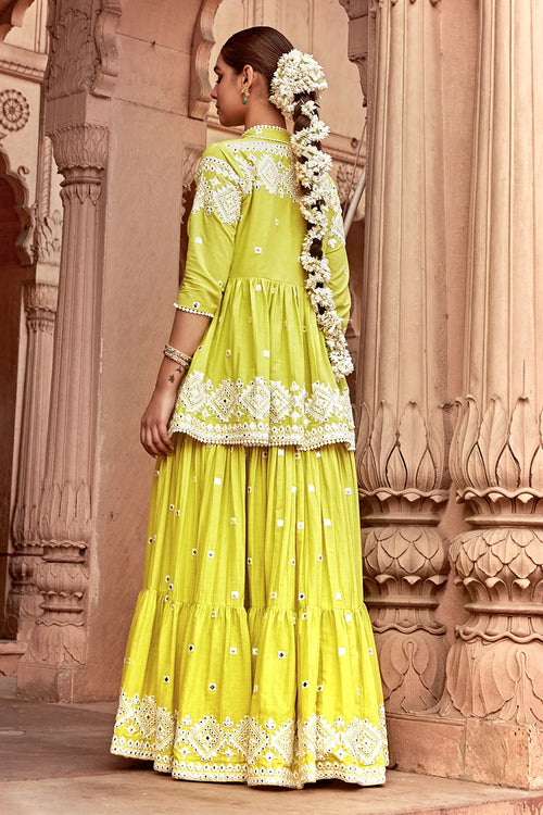 Neon Green Diamond Jacaket With Anarkali