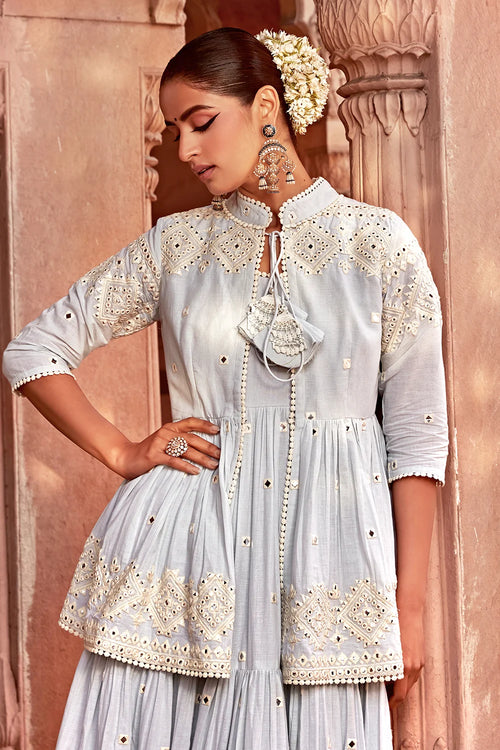 Ice Blue Diamond Jacket With Anarkali