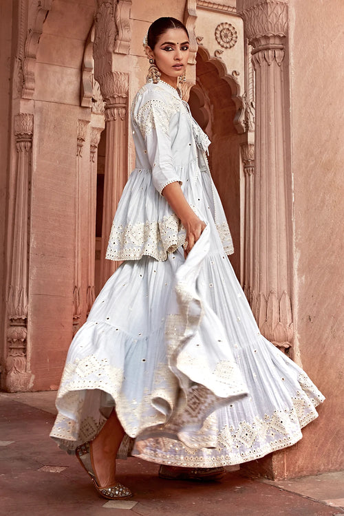 Ice Blue Diamond Jacket With Anarkali