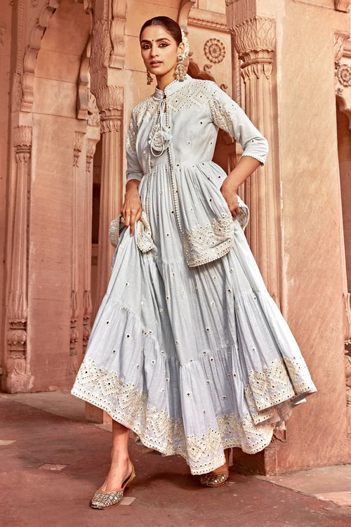 Ice Blue Diamond Jacket With Anarkali