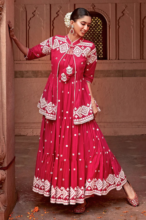 Fuchsia Diamond Jacket With Anarkali