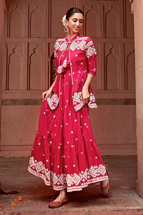 Fuchsia Diamond Jacket With Anarkali