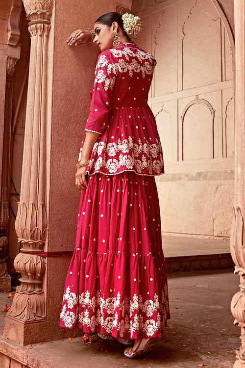 Fuchsia Flower Jacket With Anarkali