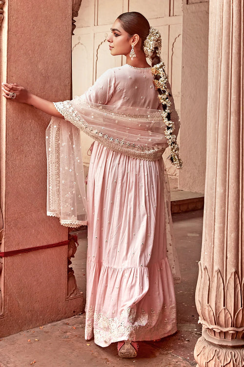 Blush Pink Flower Angrakha With Embroidered Dupatta