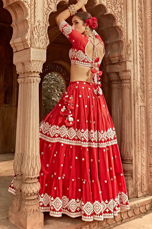Red Diamond Lehenga With Embroidered Dupatta