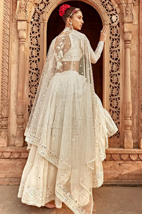 Off White Diamond Lehenga With Embroidered Dupatta