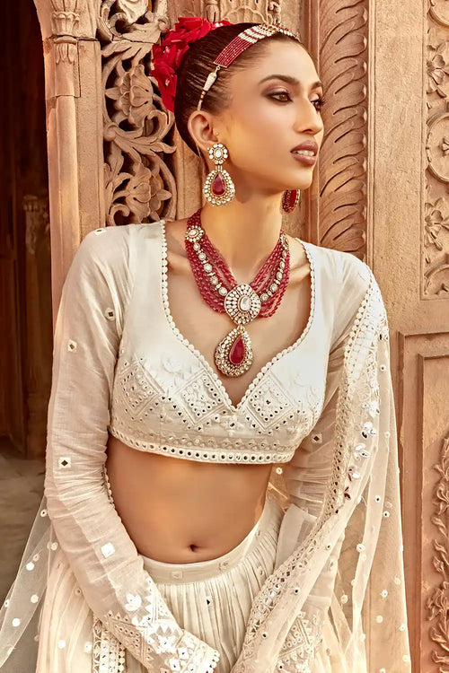 Off White Diamond Lehenga With Embroidered Dupatta