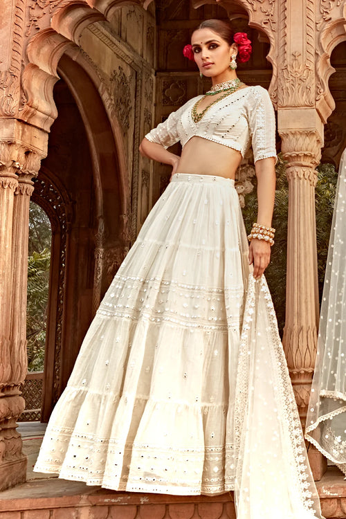 Off White All Three Lehenga With Embroidered Dupatta