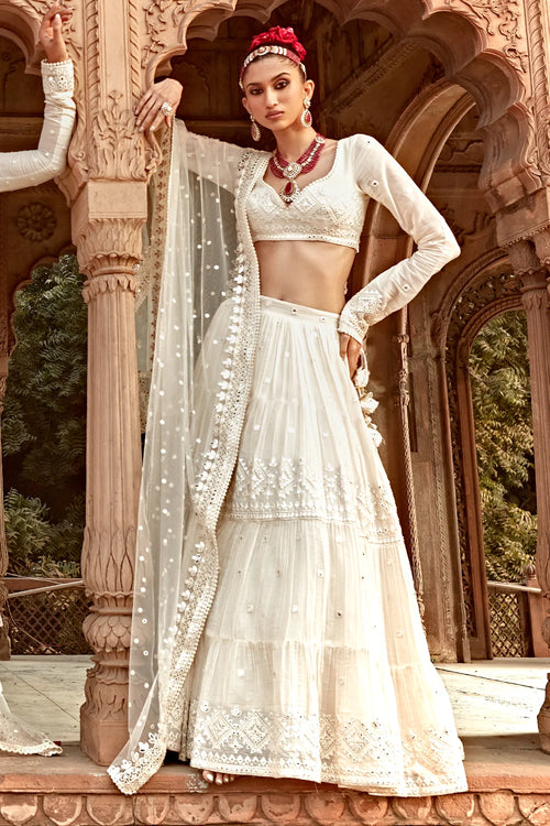 Off White Diamond Lehenga With Embroidered Dupatta