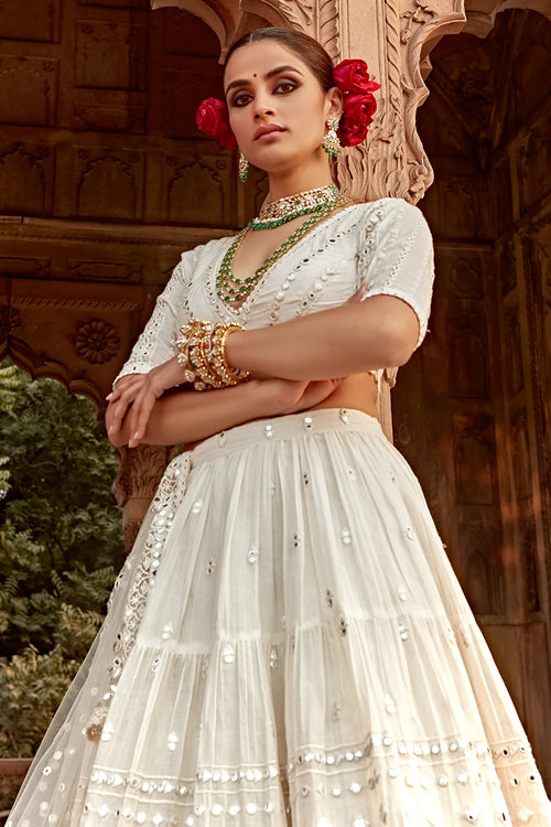 Off White All Three Lehenga With Embroidered Dupatta