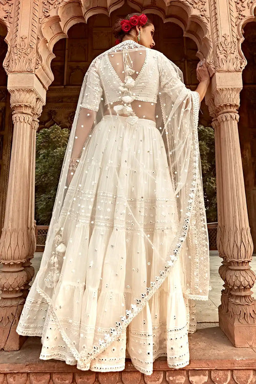 Off White All Three Lehenga With Embroidered Dupatta