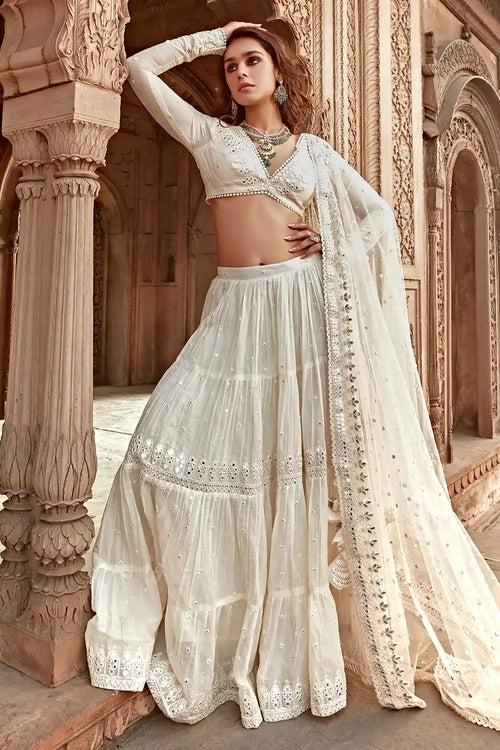 Off White Triangle Lehenga With Embroidered Dupatta