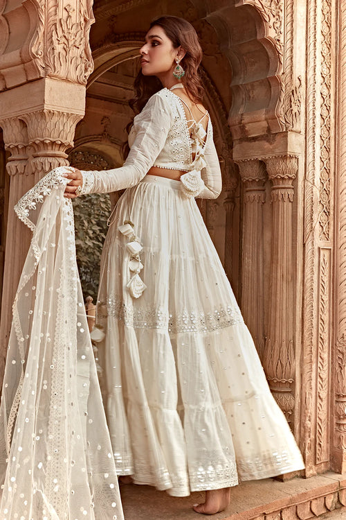 Off White Triangle Lehenga With Embroidered Dupatta