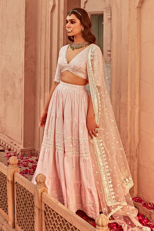 Blush Pink Triangle Lehenga With Embroidered Dupatta