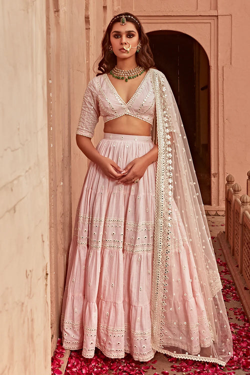 Blush Pink Triangle Lehenga With Embroidered Dupatta