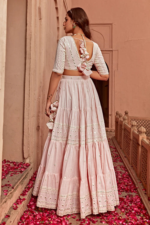 Blush Pink Triangle Lehenga With Embroidered Dupatta