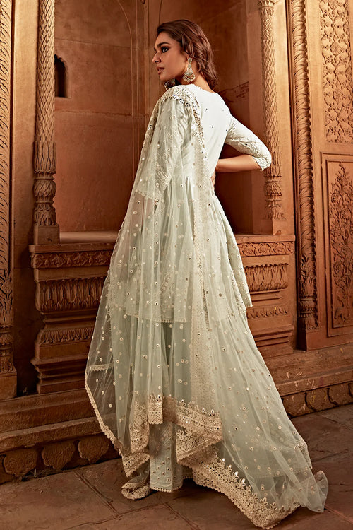 Ice Blue Double Layer Barfi Embroidered Angrakha