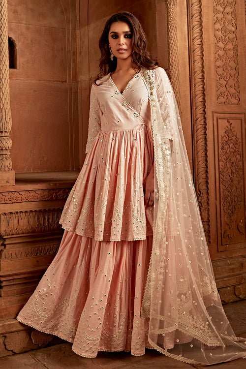 Blush Pink Double Layer Barfi Embroidered Angrakha