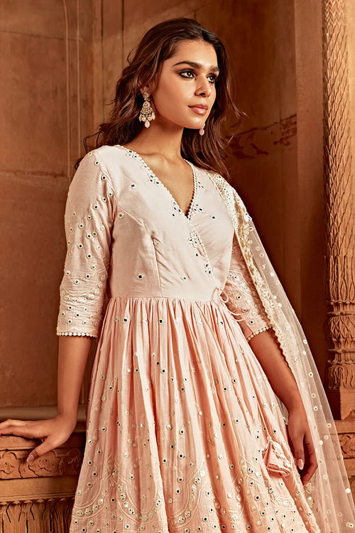 Blush Pink Double Layer Barfi Embroidered Angrakha