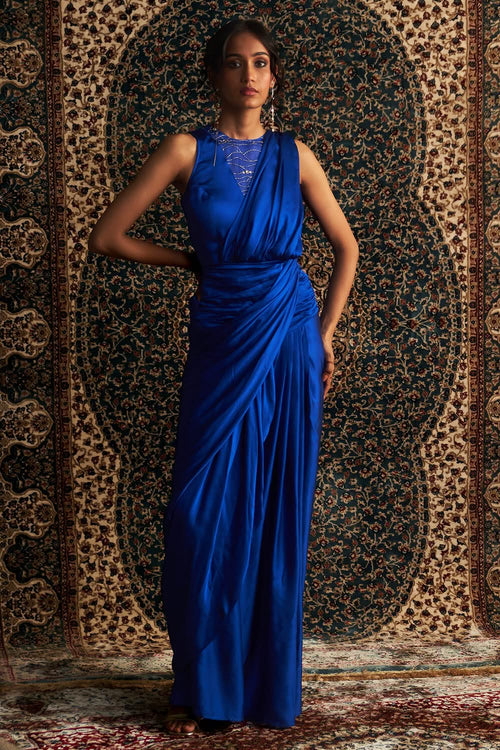 Neel Embroidered Gown draped saree