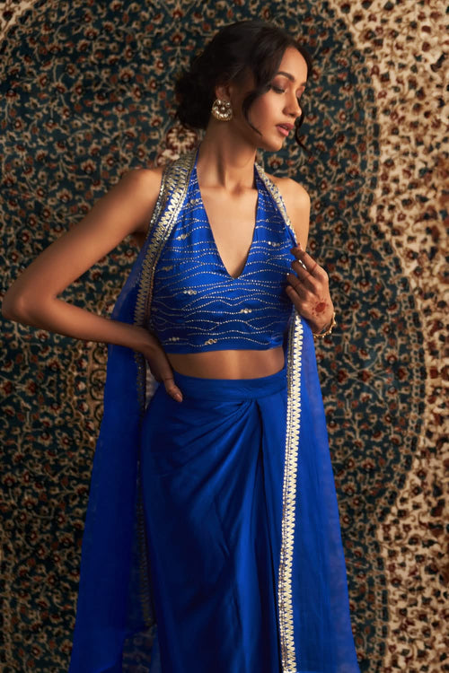 Prarambh Embroidered jacket with Draped Skirt Set