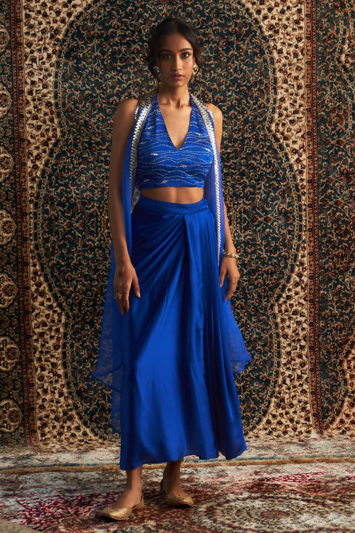 Prarambh Embroidered jacket with Draped Skirt Set