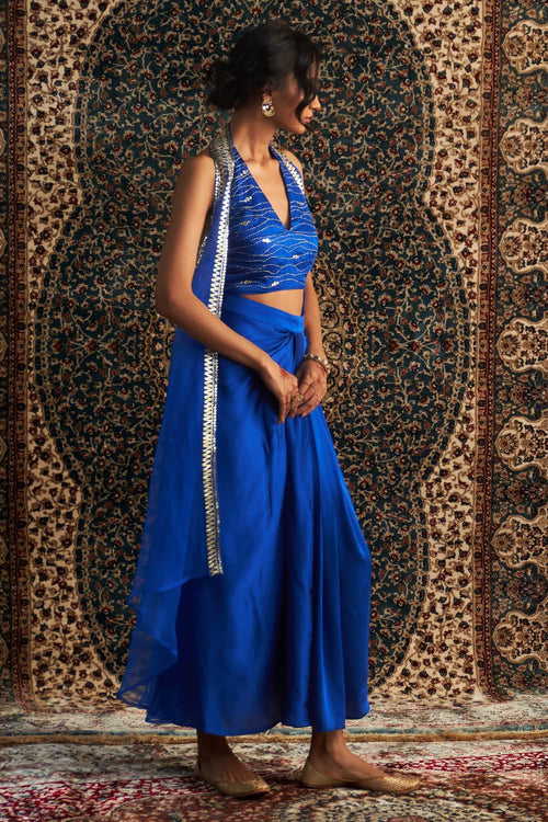 Prarambh Embroidered jacket with Draped Skirt Set