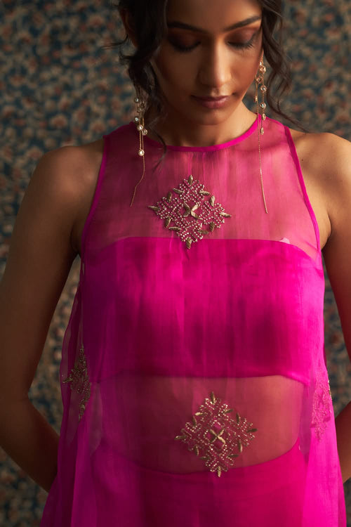 Rani Pink Embroidered Aline  Co-ord Set