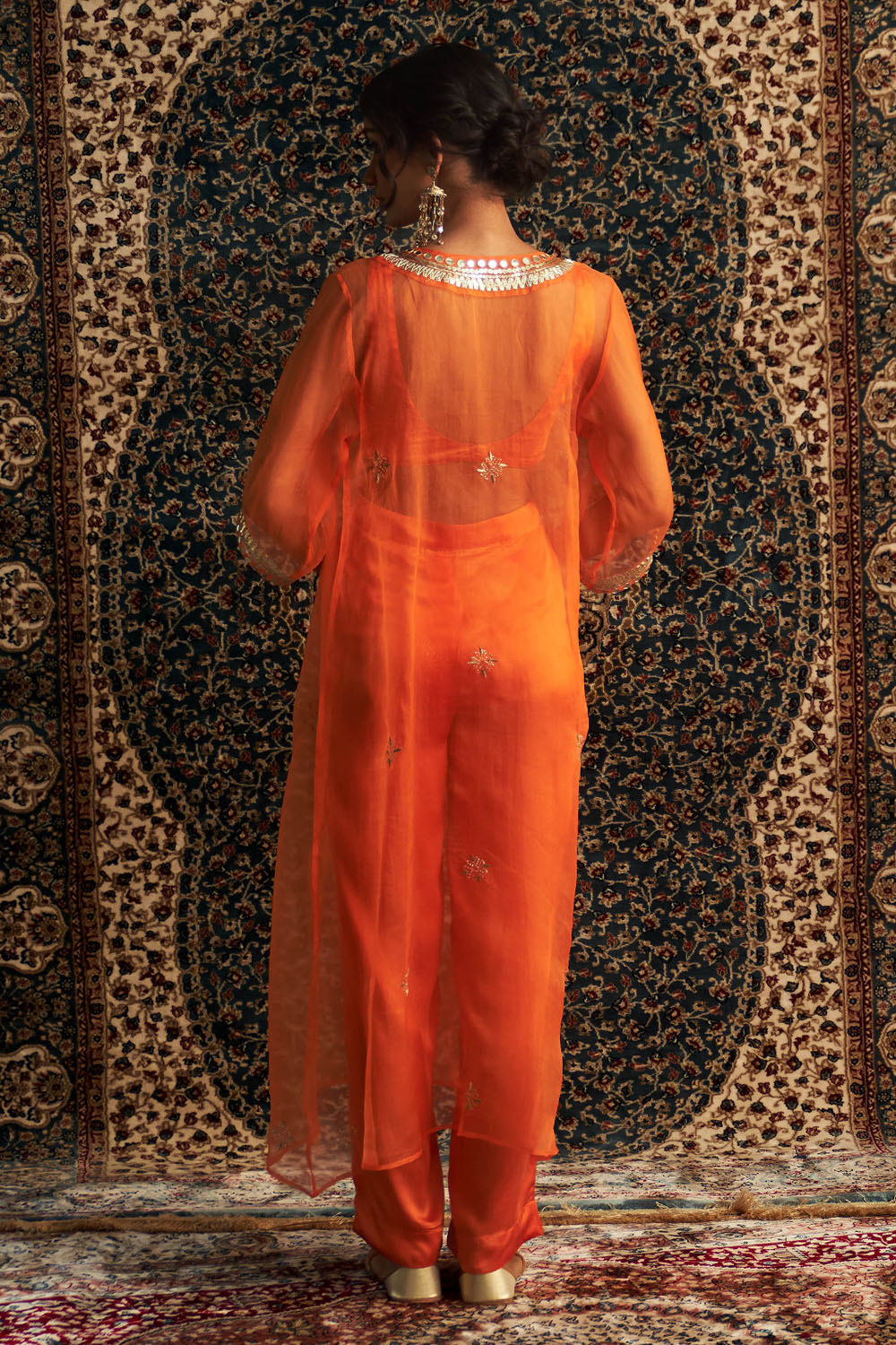 Saffron Embroidered V Neck kurta set