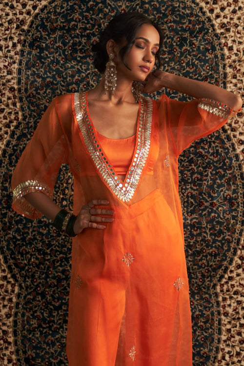 Saffron Embroidered V Neck kurta set
