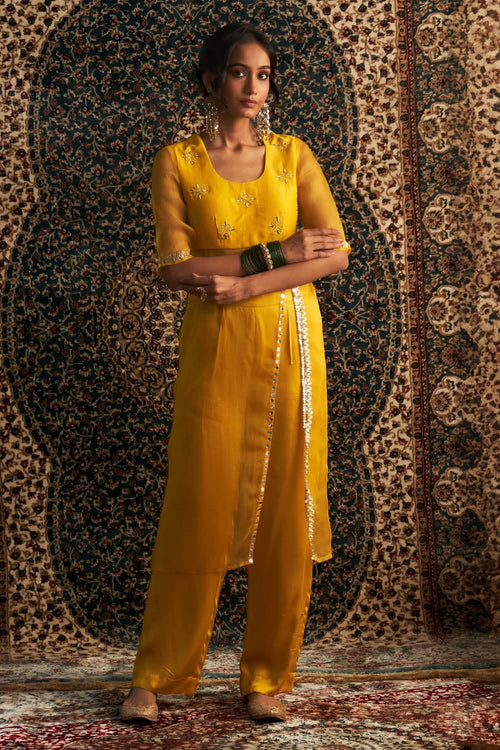 Prarambh Embroidered Straight Marigold Kurta Set