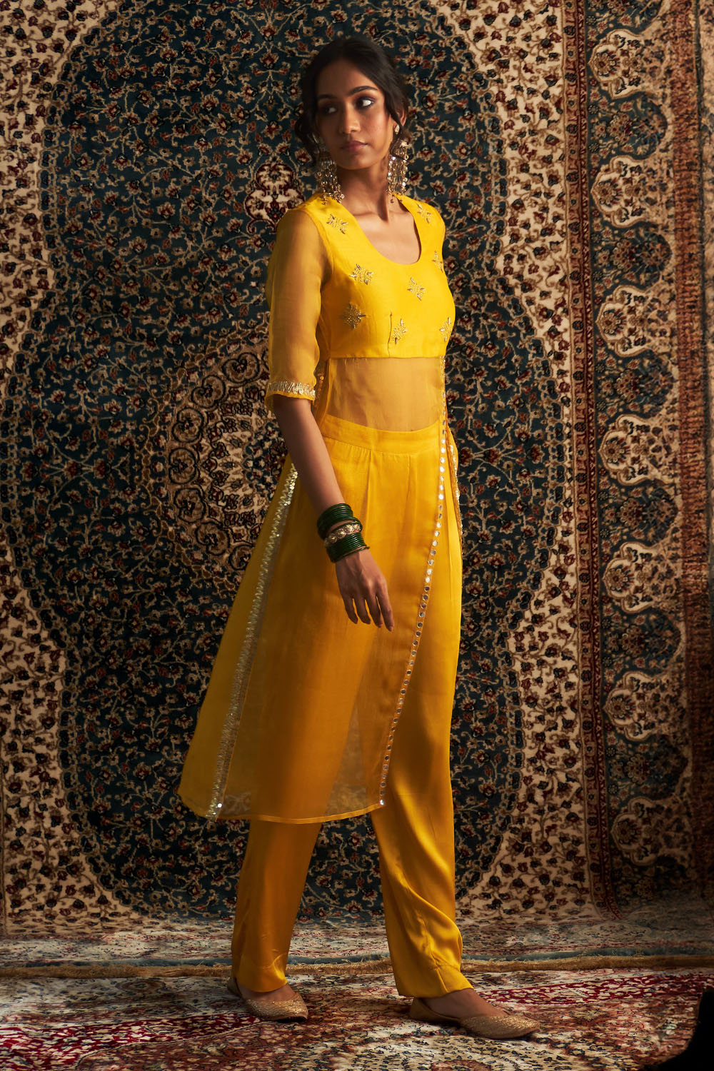 Prarambh Embroidered Straight Marigold Kurta Set