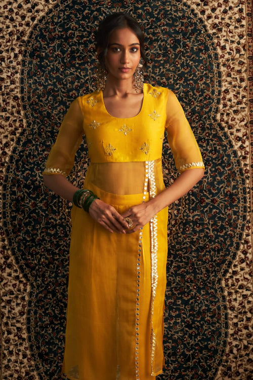 Prarambh Embroidered Straight Marigold Kurta Set