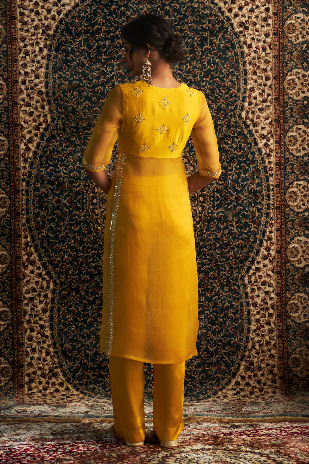 Prarambh Embroidered Straight Marigold Kurta Set