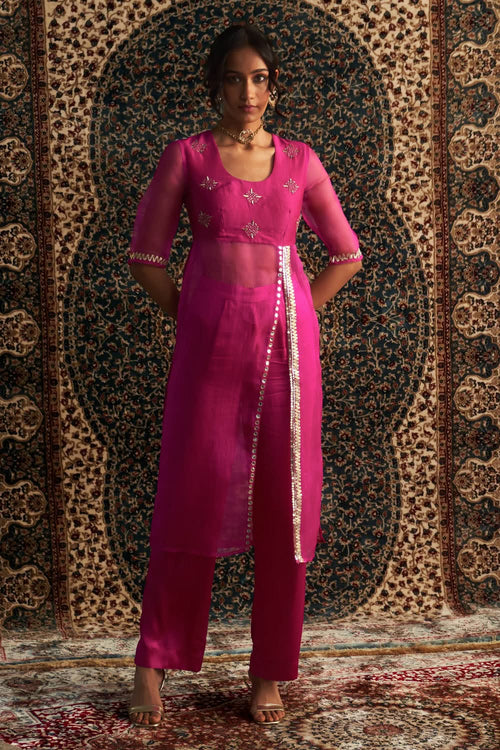 Prarambh Embroidered Straight Rani Pink Kurta Set