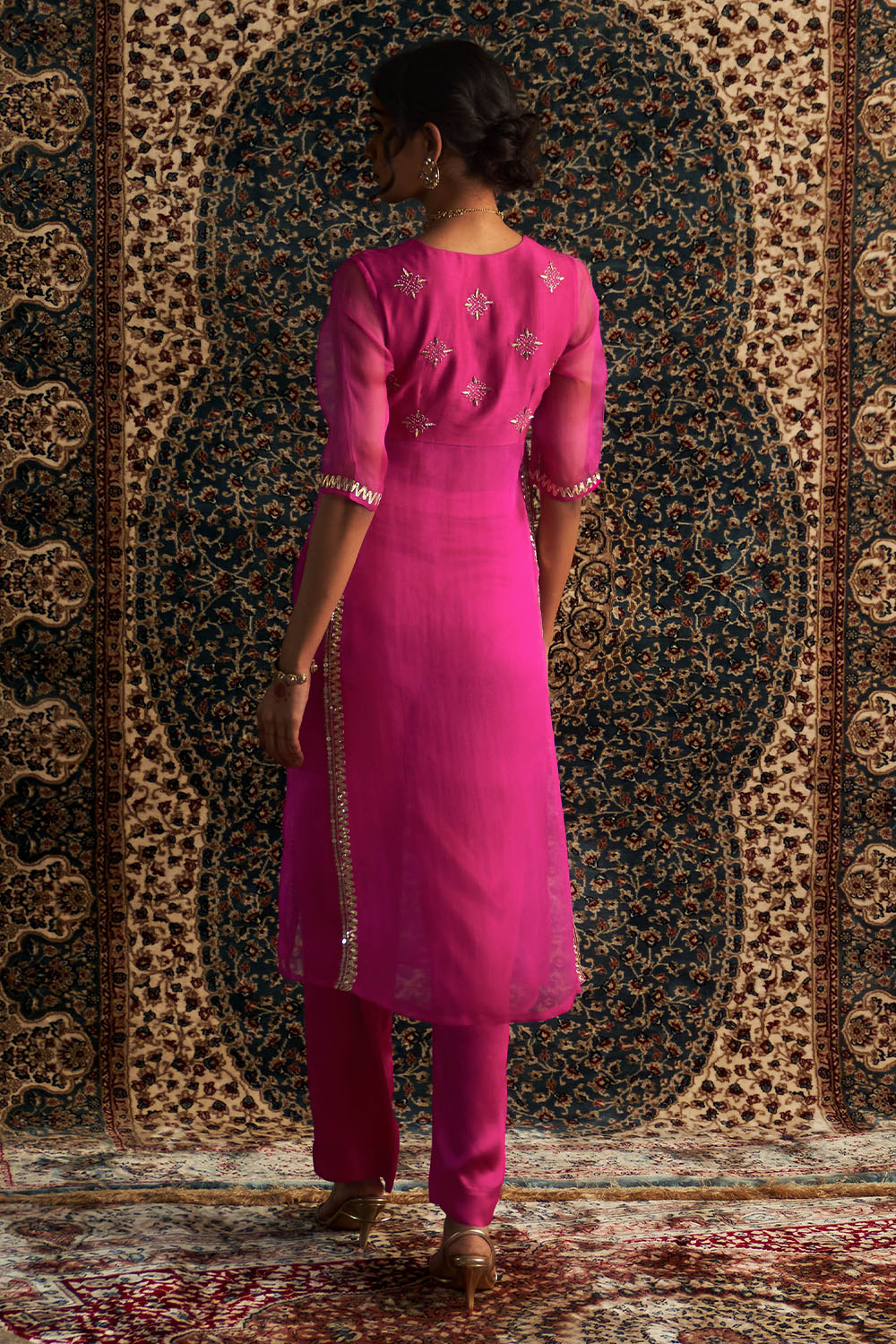 Prarambh Embroidered Straight Rani Pink Kurta Set