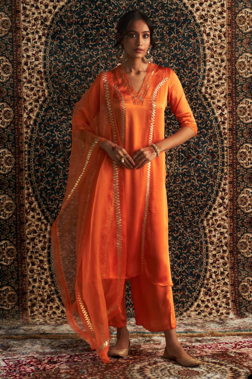 Saffron Embroidered Kurta Set