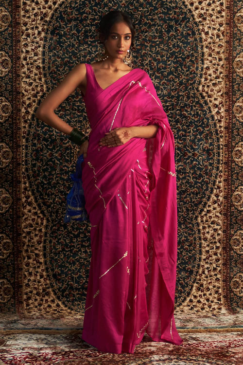 Prarambh Rani Pink Embroidered Chanderi Saree with Blouse