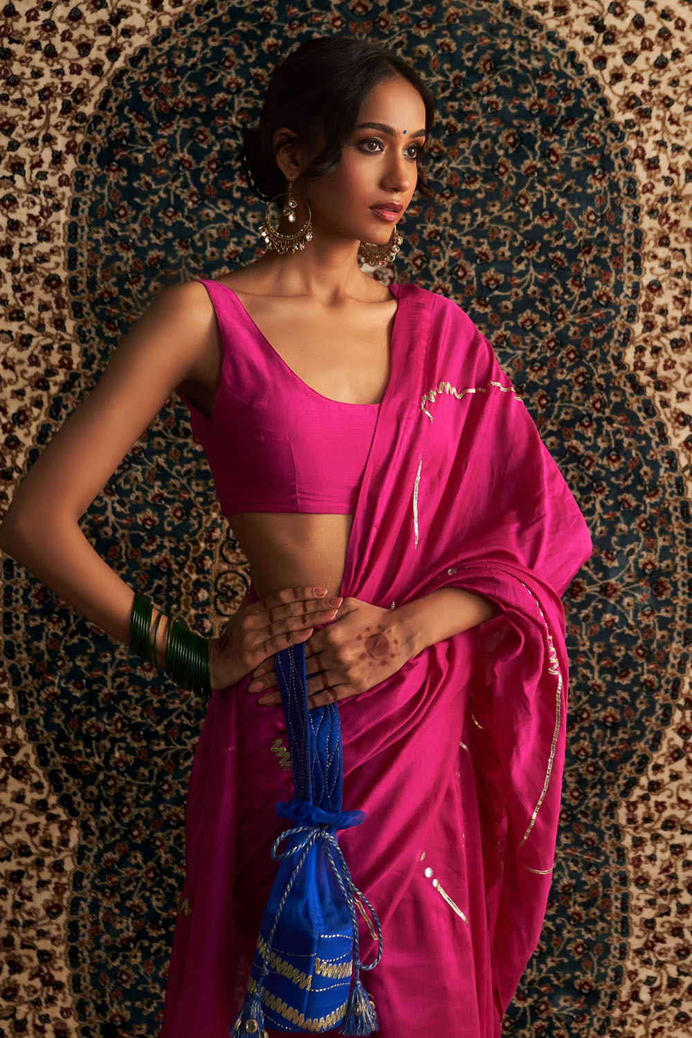 Prarambh Rani Pink Embroidered Chanderi Saree with Blouse