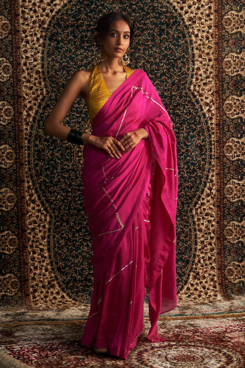 Prarambh Embroidered Chanderi Saree with Halter Neck Blouse