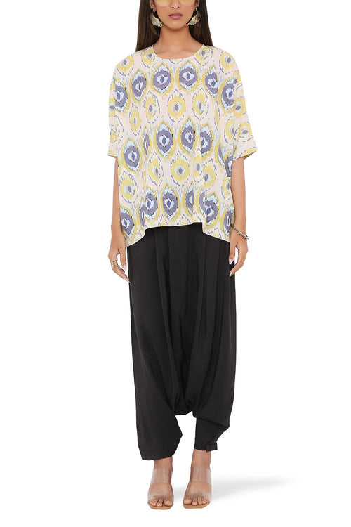 Yellow Ikat Eye Print Short Maya Dress