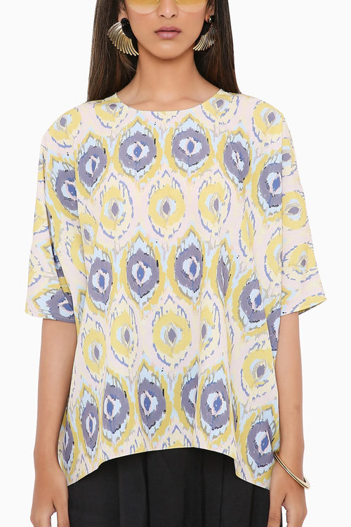 Yellow Ikat Eye Print Short Maya Dress