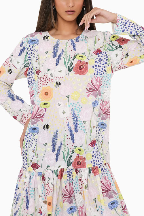 Stone Bee Printed Frill Dress