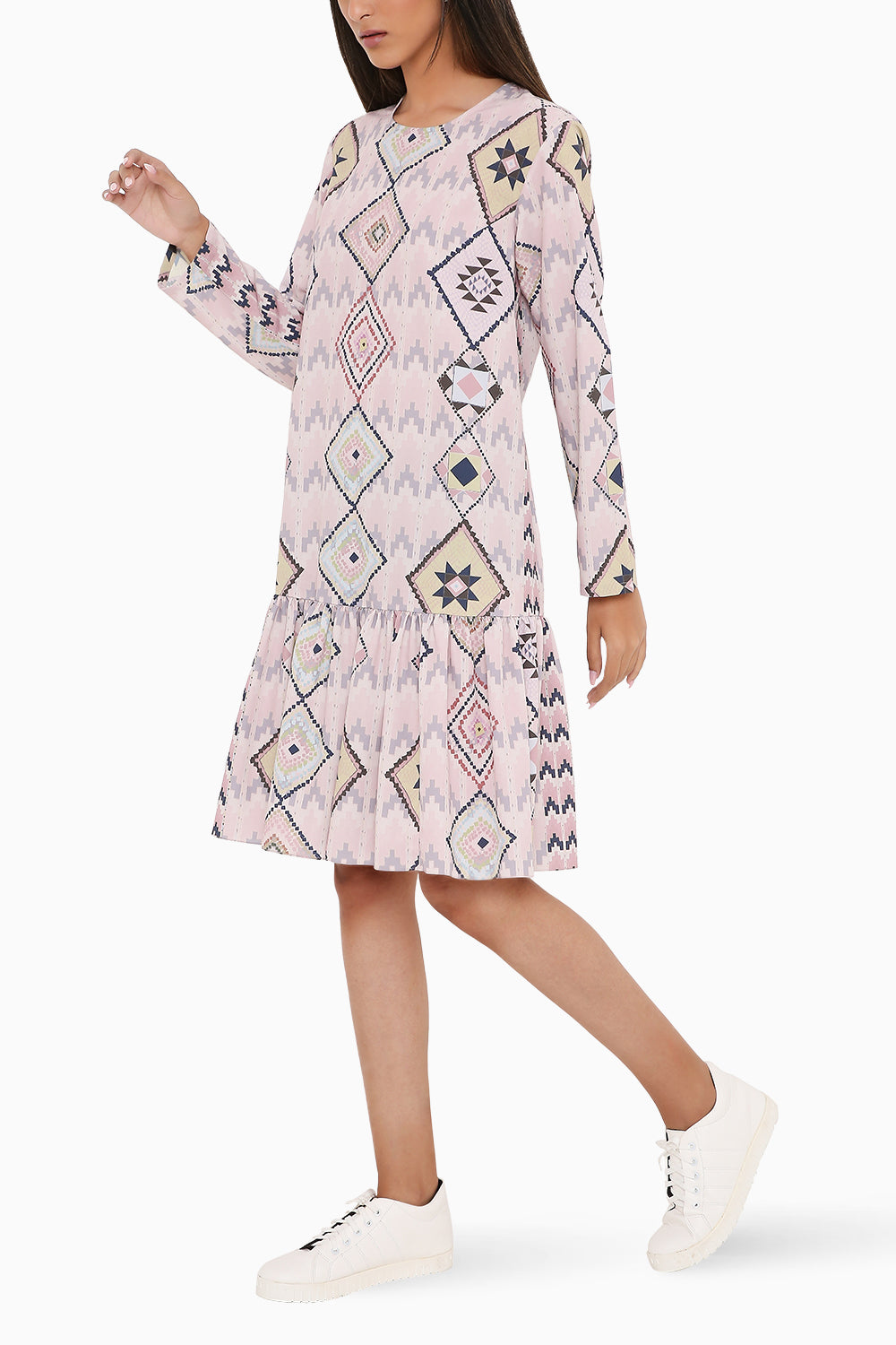 Blush Mosaic Diamond Print Dress