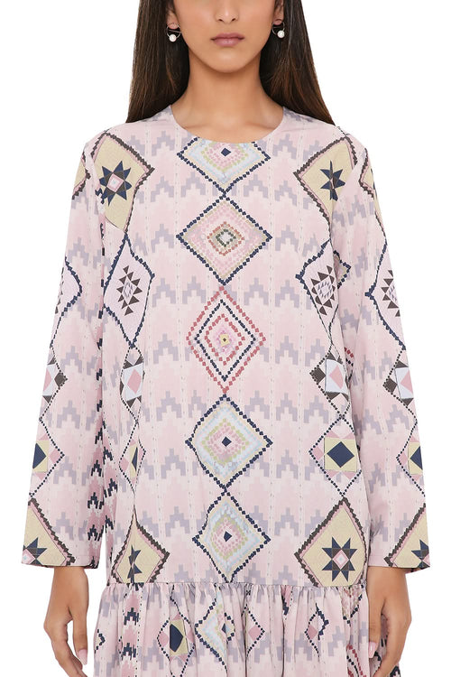 Blush Mosaic Diamond Print Dress