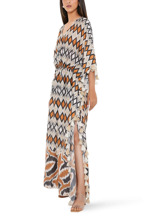 Mustard Ikat Printed Kaftan