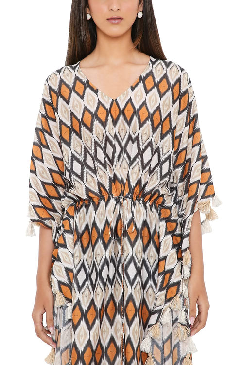 Mustard Ikat Printed Kaftan